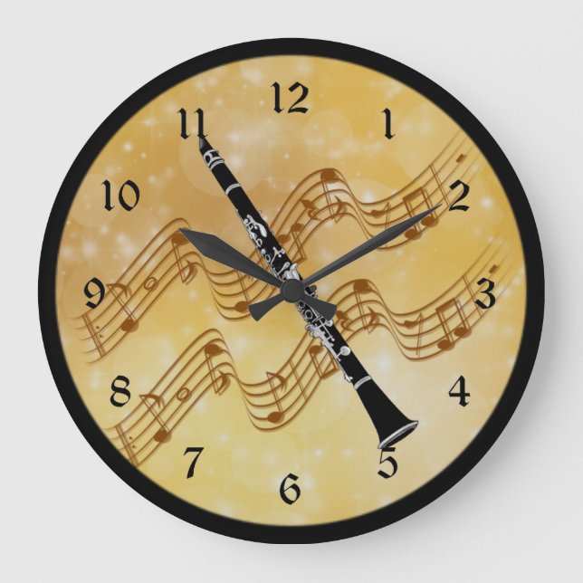 Clarinet, magical musical moment, golden design large clock (Front)