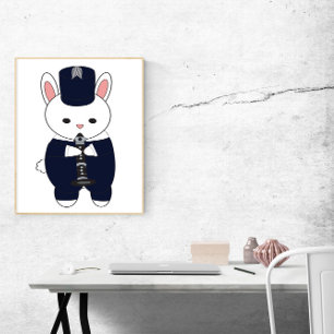 Clarinet Marching Band Rabbit Bunny Navy Blue  Poster