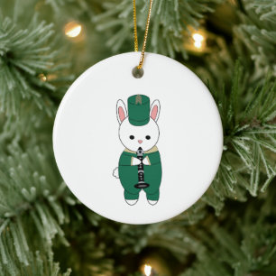 Clarinet Marching Band Rabbit Green Personalise Ceramic Ornament