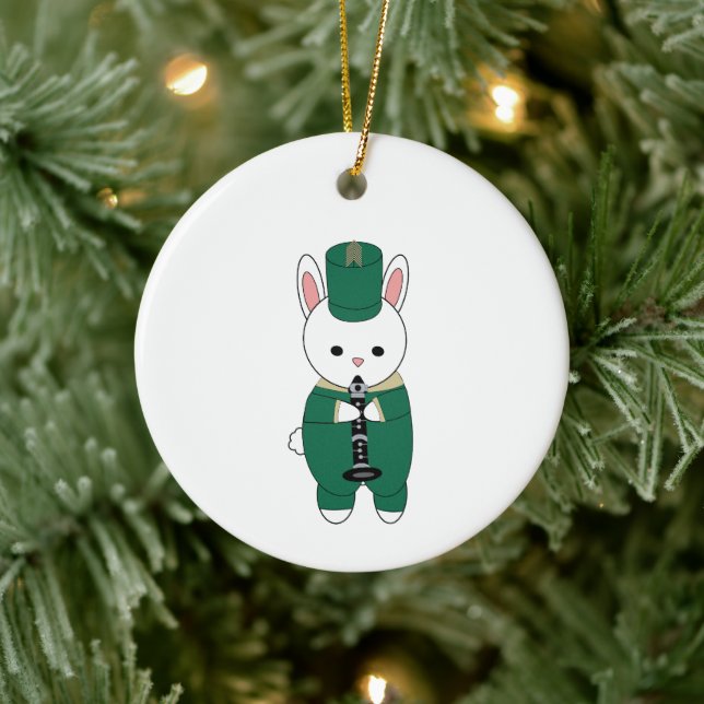 Clarinet Marching Band Rabbit Green Personalise Ceramic Ornament (Tree)