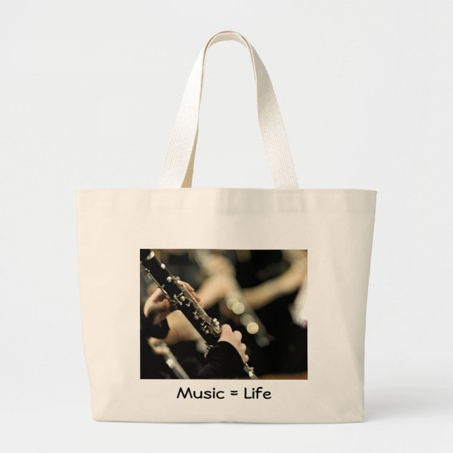 Clarinet - Music = Life Large Tote Bag (Front)
