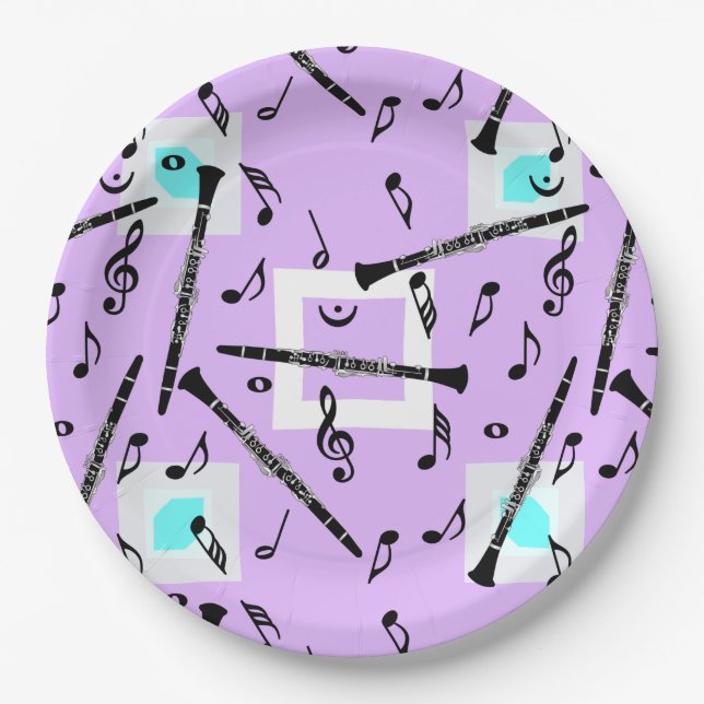 Clarinet Music Note Pattern  Paper Plate (Front)