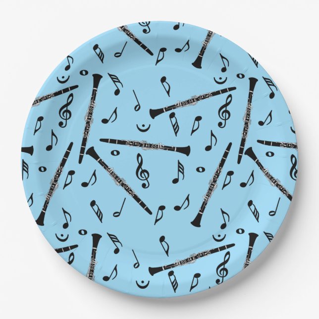 Clarinet Music Note Pattern Paper Plate (Front)