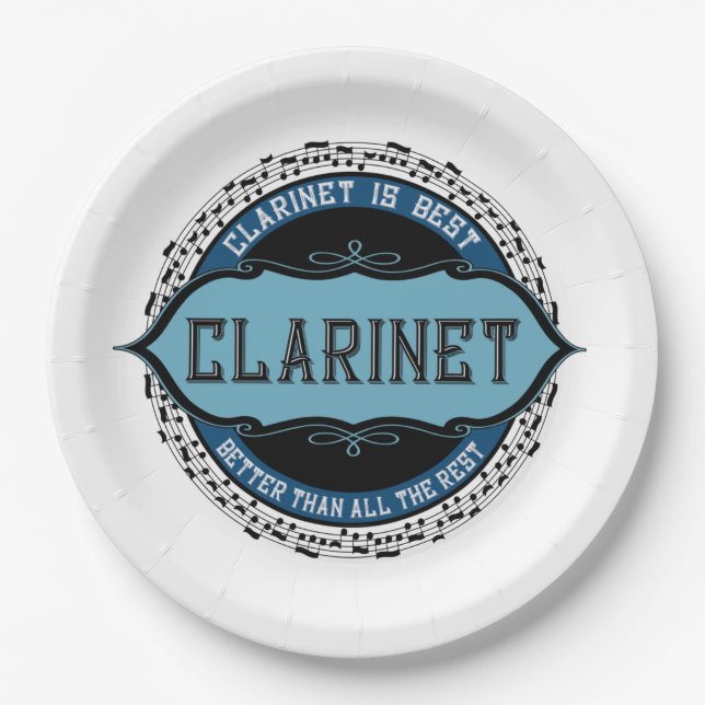 Clarinet Music Notes Circle Paper Plate (Front)
