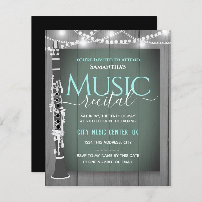 Clarinet Music Recital Formal Invitation (Front/Back)