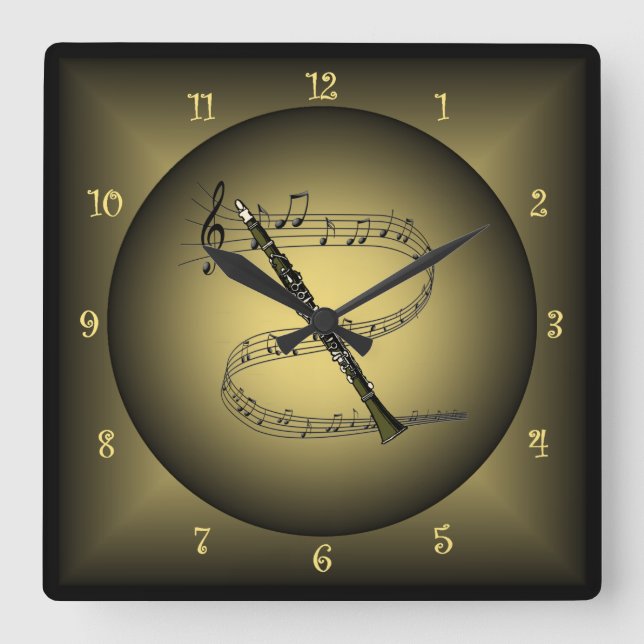 Clarinet ~Musical Globe ~Musical Instrument Square Wall Clock (Front)