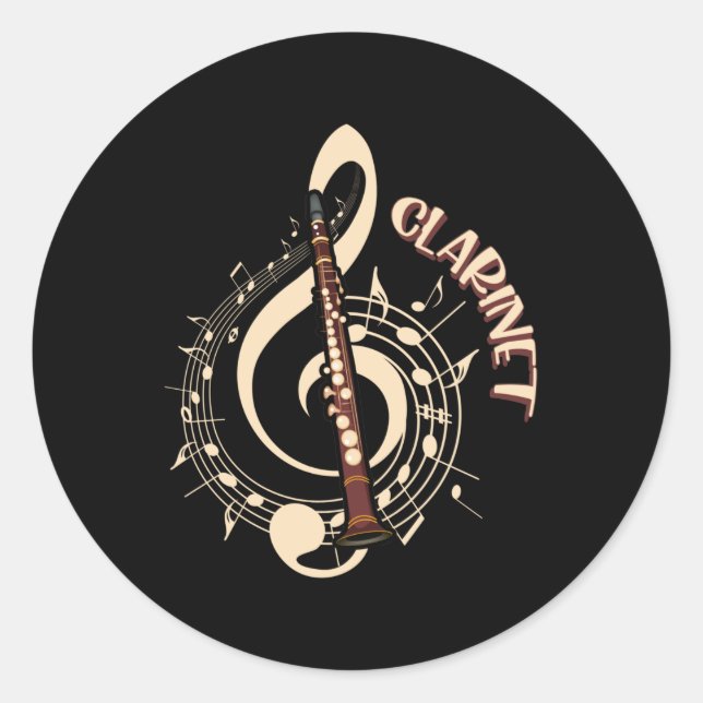 Clarinet Musical Instrument Music Lovers Classic Round Sticker (Front)