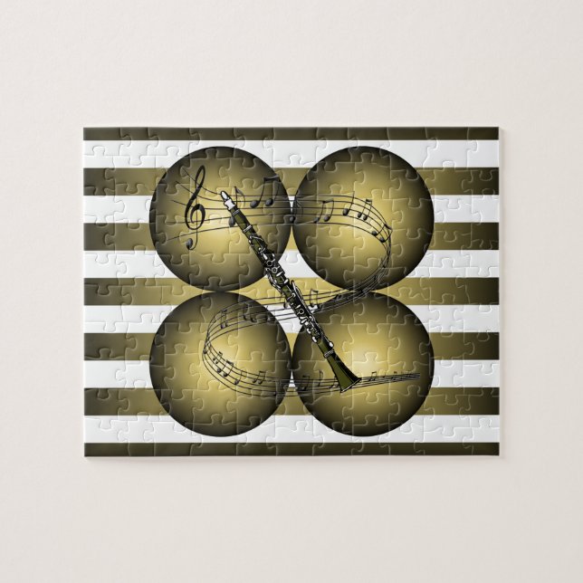 Clarinet ~ Musical Scale ~ Musical Globes ~Stripes Jigsaw Puzzle (Horizontal)