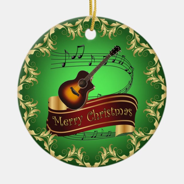 Clarinet ~ Musical Scroll ~ Merry Christmas ~  Ceramic Ornament (Front)