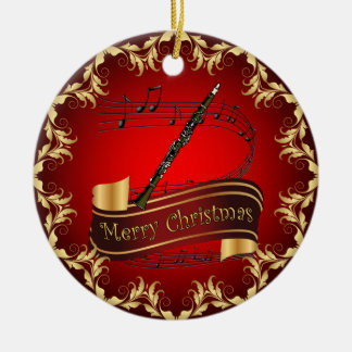 Clarinet ~ Musical Scroll ~ Merry Christmas ~ Ceramic Ornament