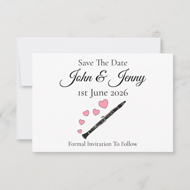 Clarinet Musician Wedding Save The Date (Front)