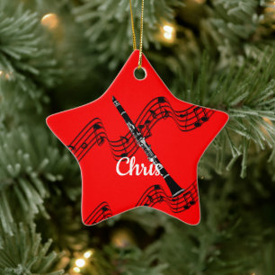 Clarinet on festive musical design, customisable ceramic ornament