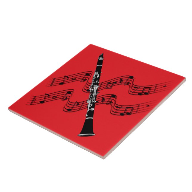 Clarinet on musical background ceramic tile (Side)