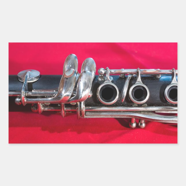 Clarinet on Red Rectangular Sticker (Front)