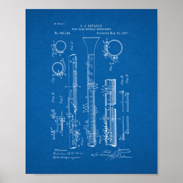 Clarinet Patent - Blueprint Poster (Front)