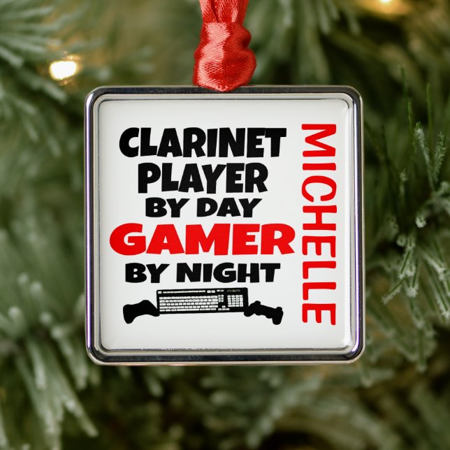 Clarinet Player Loves Playing Video Games Metal Ornament (Tree)