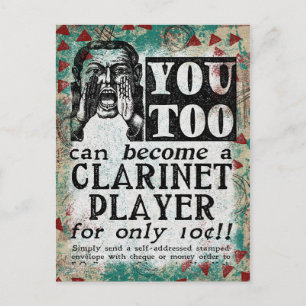Clarinet Player Postcard - Funny Vintage Retro