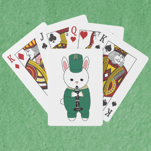 Clarinet Rabbit Marching Band Green Gold Playing Cards