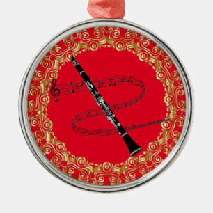 Clarinet, red and gold metal ornament