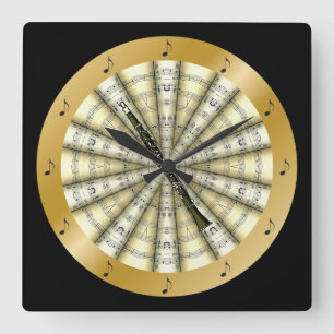 Clarinet ~ Rolled Sheet Music ~ Black or Any Square Wall Clock