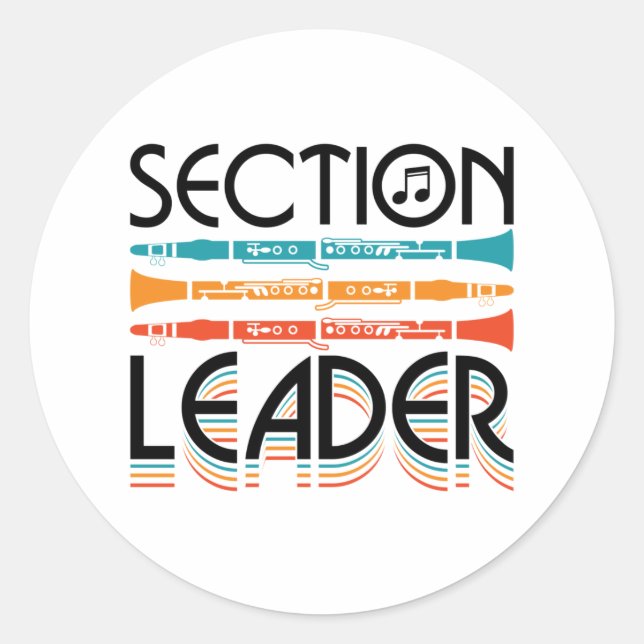 Clarinet Section Leader School Band Retro Classic Round Sticker (Front)