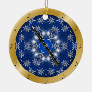 Clarinet ~ Silver ~ Blue ~ Gold ~ Christmas ~ Ceramic Ornament