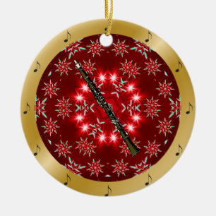 Clarinet ~ Silver ~ Red~ Gold ~ Christmas ~ Ceramic Ornament
