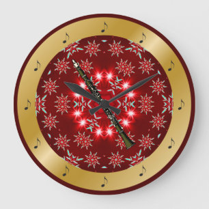 Clarinet ~ Silver ~ Red ~ Gold ~ Christmas ~ Large Clock