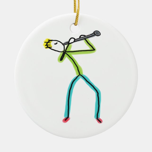 Clarinet Stickman Ceramic Ornament (Front)