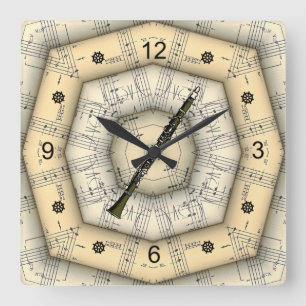 Clarinet ~ Strange Musical Design ~ Unique ~ Square Wall Clock