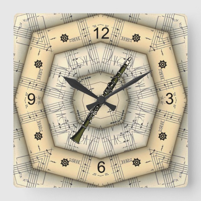 Clarinet ~ Strange Musical Design ~ Unique ~ Square Wall Clock (Front)