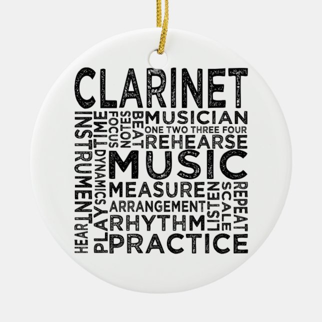Clarinet Typography Ceramic Ornament (Front)