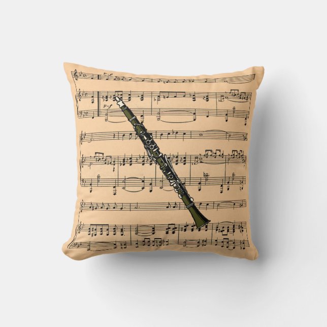 Clarinet w/Sheet Music Background ~ Musical Instru Cushion (Front)