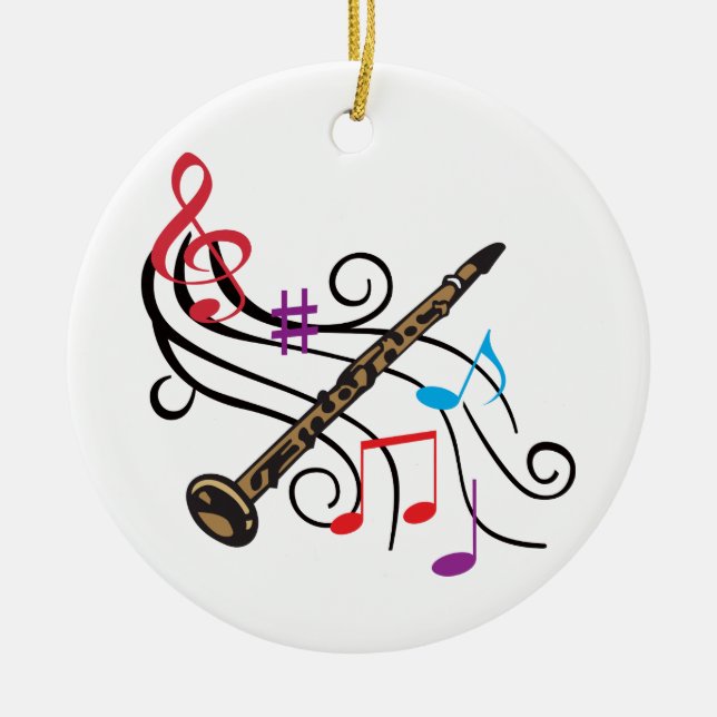 Clarinet With Music Ceramic Ornament (Front)