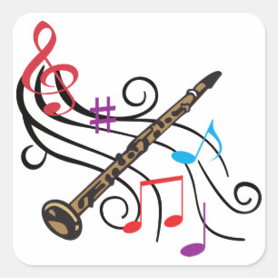 Clarinet With Music Square Sticker
