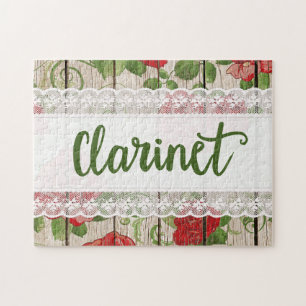 Clarinet Wood Lace Rustic Roses Music Jigsaw Puzzle