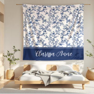 Clarissa Anne Dainty Navy and White Toile Fleece Blanket