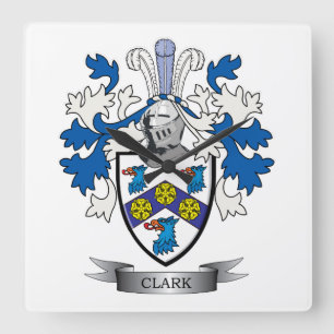 Clark Coat of Arms Square Wall Clock
