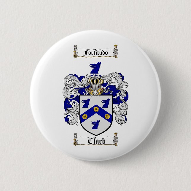 CLARK FAMILY CREST -  CLARK COAT OF ARMS 6 CM ROUND BADGE (Front)