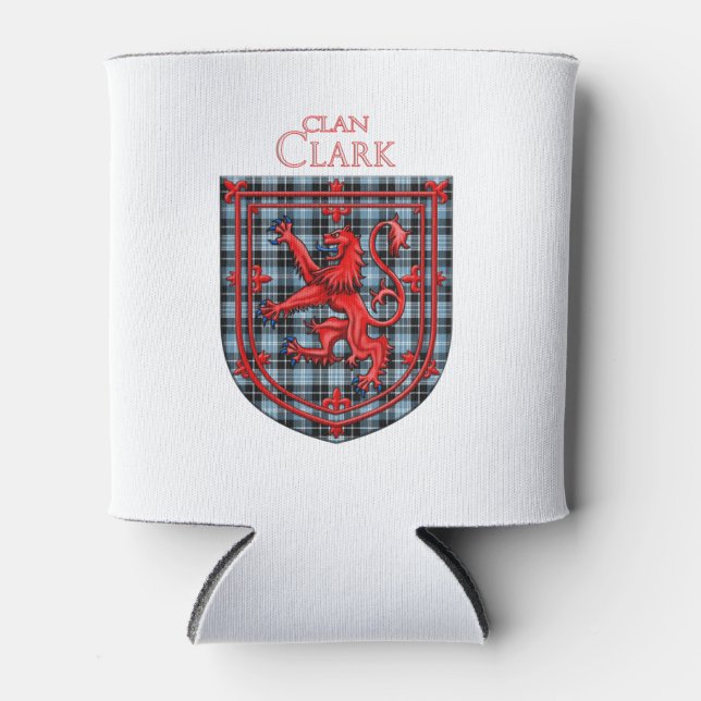 Clark Tartan Scottish Plaid Lion Rampant Can Cooler (Front)