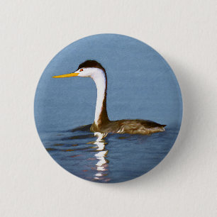 Clark's Grebe Painting - Original Bird Art 6 Cm Round Badge