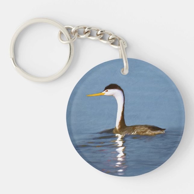 Clark's Grebe Painting - Original Bird Art Key Ring (Front)