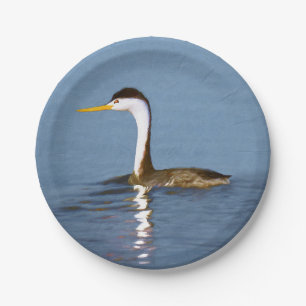 Clark's Grebe Painting - Original Bird Art Paper Plate