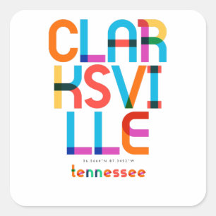 Clarksville Tennessee Mid Century, Pop Art, Square Sticker