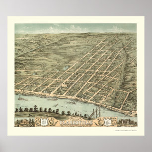 Clarksville, TN Panoramic Map - 1870 Poster