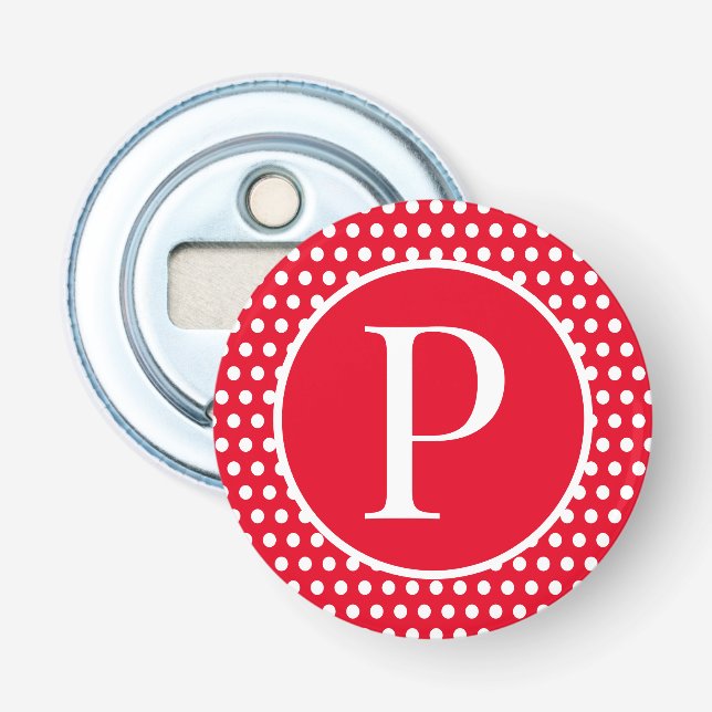Clasdic Retro Red initial letter Polka Dot  Bottle Opener (Front)