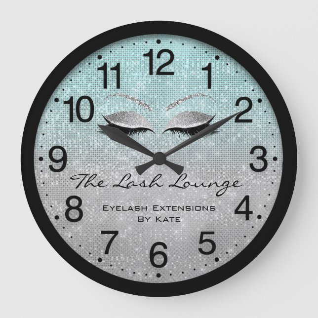 Clashes Extension Blue Ombre Grey Silver Logo Large Clock (Front)