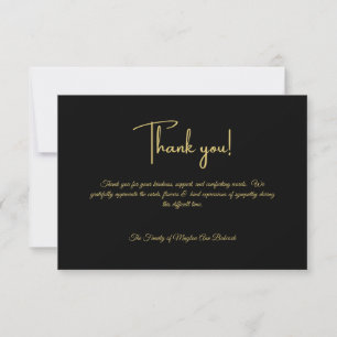 Clasic Black and Gold Black Personalised Sympathy Thank You Card