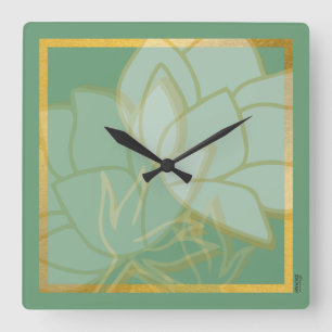 Clasic Gold Green White Square Wall Clock