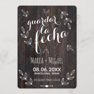 Clásico y Elegante madera rústica blanco español Invitation